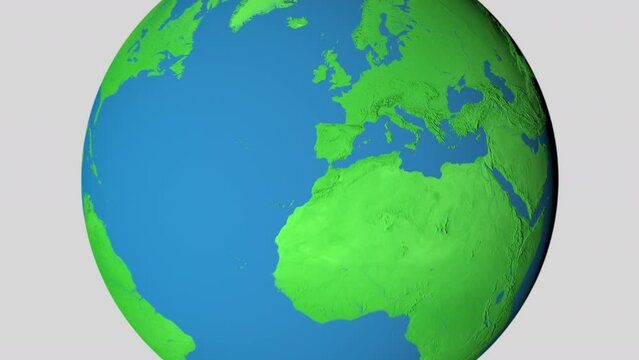 Seamless looping animation of the earth zooming in to the 3d map of Denmark with the capital and the biggest cites in 4K resolution