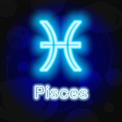 Zodiac pisces sign neon, modern glowing banner design, colorful modern design trend with space background. Vector illustration.