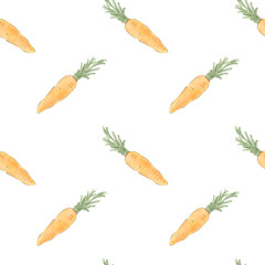 Seamless pattern with hand drawn carrots. Illustration.