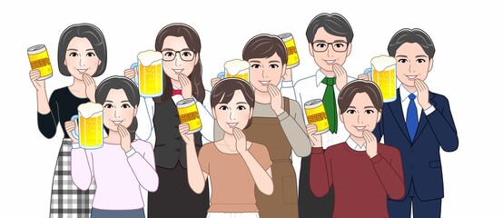 お酒を持っている人々