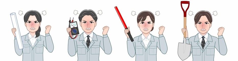 作業着を着た4人