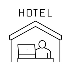 Fototapeta na wymiar remote work in hotel line icon vector illustration