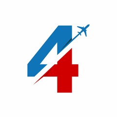 Number 4 with airplane logo template illustration