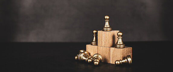 Close-up chess standing winner on podium concepts wining challenge or battle fighting of business...