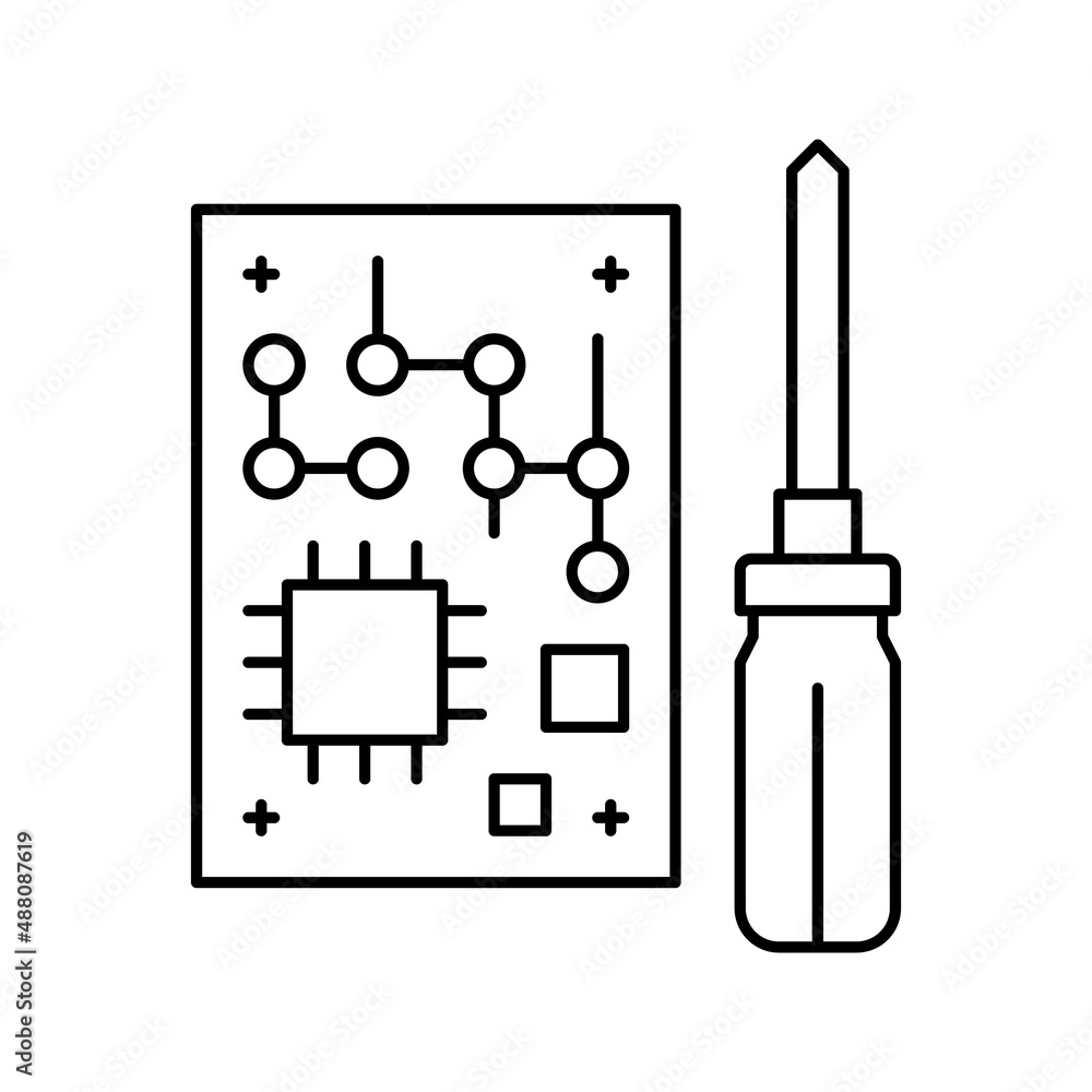 Poster microchip make geek line icon vector illustration
