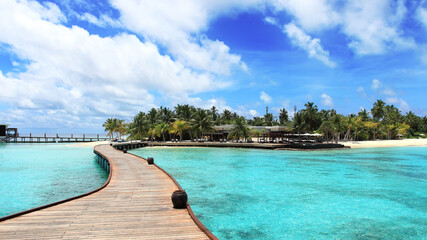 Maldives resort bridge. Water Bungalow, Water Villa