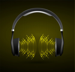 Sound waves oscillating dark light. earphone