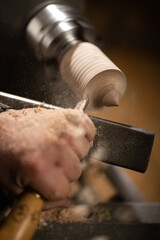 close up of lathe woodworker 