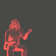 Monochrome silhouette of diver in a prayer position. Mesh grid texture