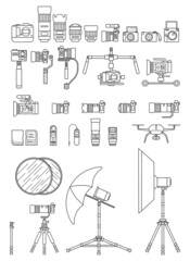 Photography related linear vector element set, Illustration. 