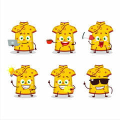 Yellow clothing kids chinese woman cartoon character with various types of business emoticons