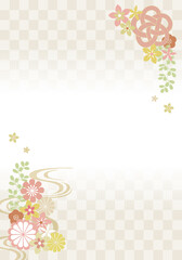 格子柄と花の背景フレーム