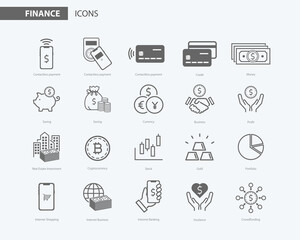 金融ファイナンシャルアイコン　Finance and money outline icon set . Outline icons collection.	