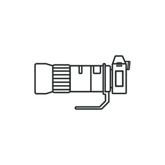 Camera with lens, Side view of Camera, linear vector element, Illustration. 
