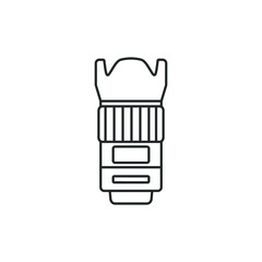 Camera lens with Lens hood, linear vector element, Illustration. 