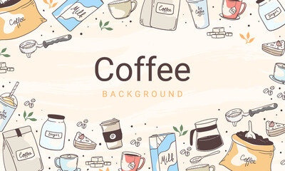 Handdrawn coffee equipment vector background