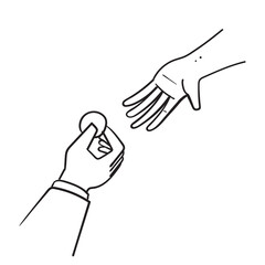 hand drawn doodle hand give and take money coin illustration isolated