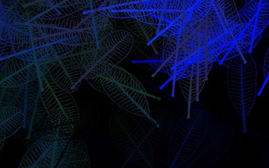 Dark BLUE vector abstract backdrop with flowers, leaves.