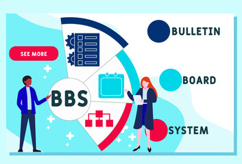 BBS - Bulletin Board System  acronym. business concept background.  vector illustration concept with keywords and icons. lettering illustration with icons for web banner, flyer, landing pag