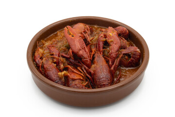 river crabs stewed in a clay pot, isolated on a white background