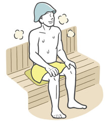 サウナハットを被ってサウナを楽しむ若い男性