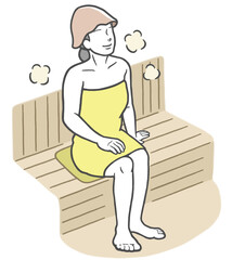 サウナハットを被ってサウナを楽しむ若い女性