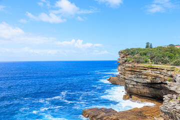 フェデレーションクリフウォークワトソンズベイの高い砂岩の崖の素晴らしい景色とタスマン海の素晴い景色