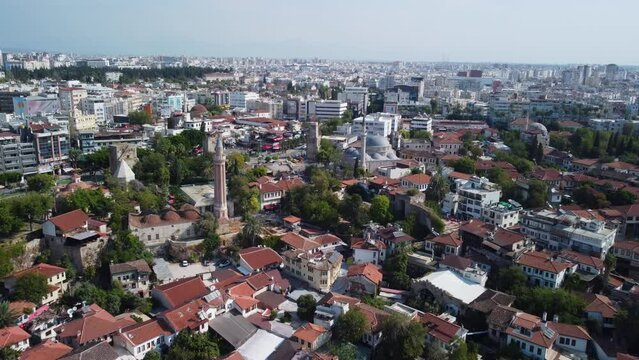 Aerial view of the Yivli Minare Mosque in Kaleici, Antalya