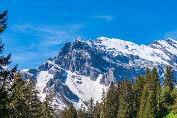 The Swiss Alps at Murren, Switzerland. Jungfrau Region. Snow peaks.