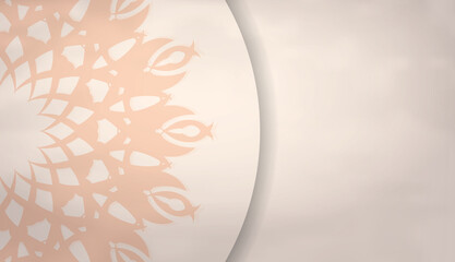 Luxurious beige banner with a place for your text and ornamental monograms. New Year theme. Vector illustration.