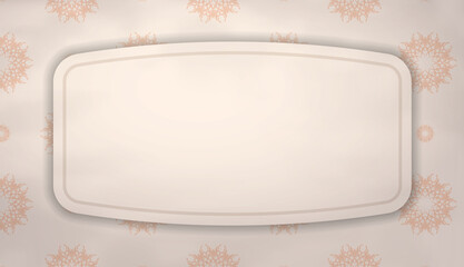 Beige postcard with a place for your text and ornaments monograms. Print-ready template. Vector illustration.