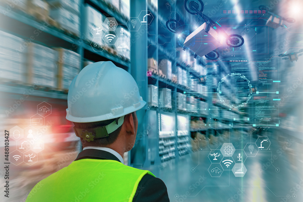 Wall mural concept business and industry 4.0 modern 5g technology factory. professional manager technical indus