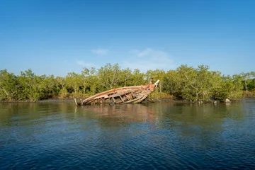 ship wreck on shore near swamp forest and clean water © Arthiti