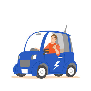 小型電気自動車を運転する男性
