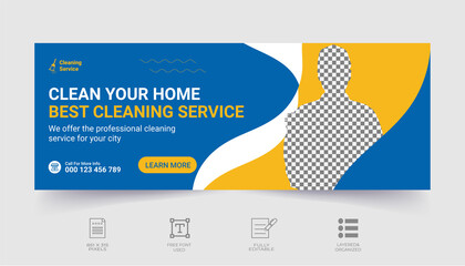 Cleaning service timeline cover and Editable banner design template