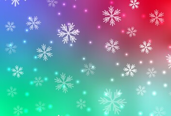 Light Green, Red vector pattern with christmas snowflakes, stars.