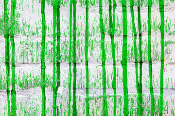 Green paint drips on a white wall abstract grunge color texture