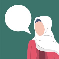 Vector woman in hijab with word balloon icon
