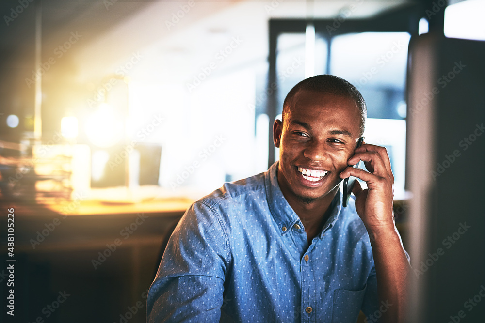 Aufkleber hows work going great. shot of a young businessman using a mobile phone during a late night in a mod