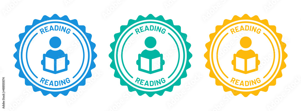 Poster reading book icon on round badge design vector. reader icon. education concept
