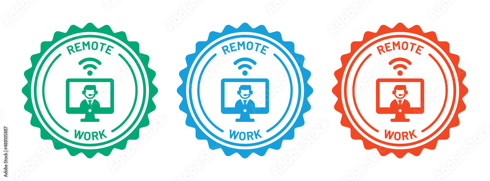 Poster remote work icon in graphic design. remote working icon on seal badge design.