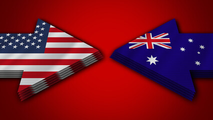 Australia vs United States of America Arrow Flags – 3D Illustration