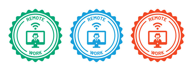 Remote work icon in graphic design. Remote working icon on seal badge design.
