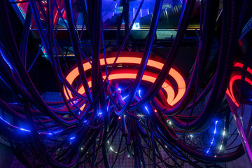 Cyberpunk style scenes, staggered complex circuit pipelines