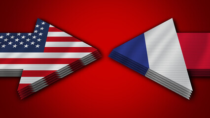 France vs United States of America Arrow Flags – 3D Illustration