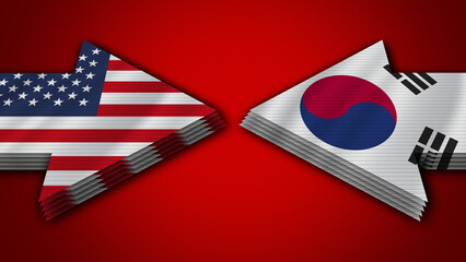 South Korea vs United States of America Arrow Flags – 3D Illustration