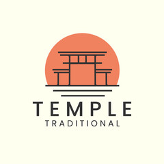 Naklejka premium torii gate minimalist line art logo icon illustration template vector design