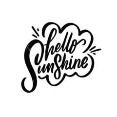 Hello Sunshine. Hand drawn black color lettering phrase. Modern calligraphy text.
