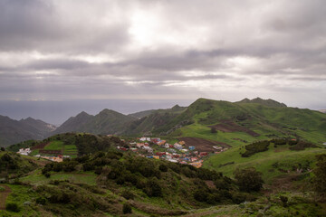 Panoramic landscape in Anaga mountains and ocean coastline, Tenerife Canary Islands, Spain