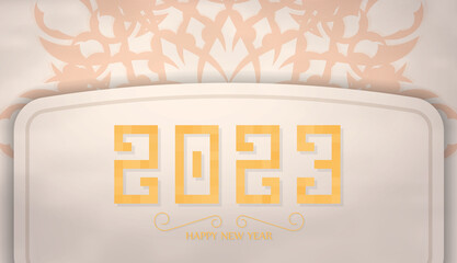 2023 Beige Patterned Banner. New Year theme. Vector illustration.